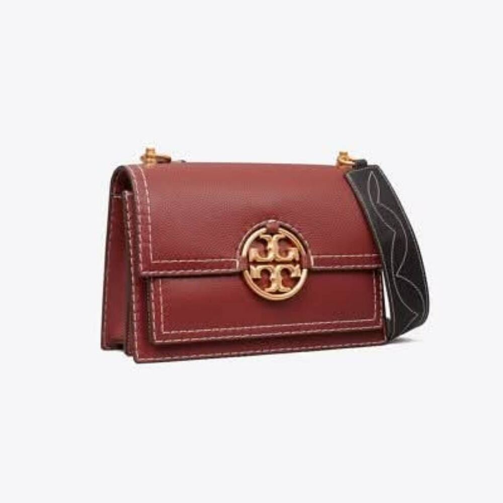 Tory Burch Miller Women's Burgundy Red Leather Formal Western Flap Shoulder Bag